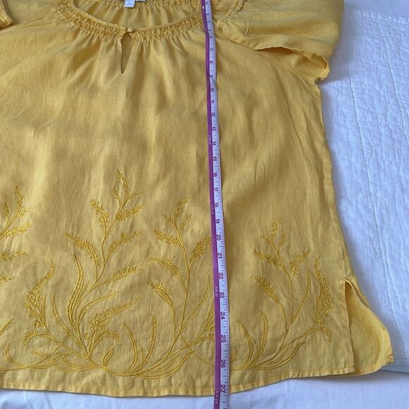 Charter Club Women’s Yellow Embroidered Boho Peasant Style Linen Top Size 16 - Picture 10 of 11